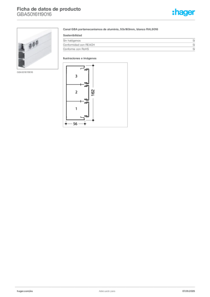 Imagen Hager Ficha de datos de producto GBA5016119016 | Hager España