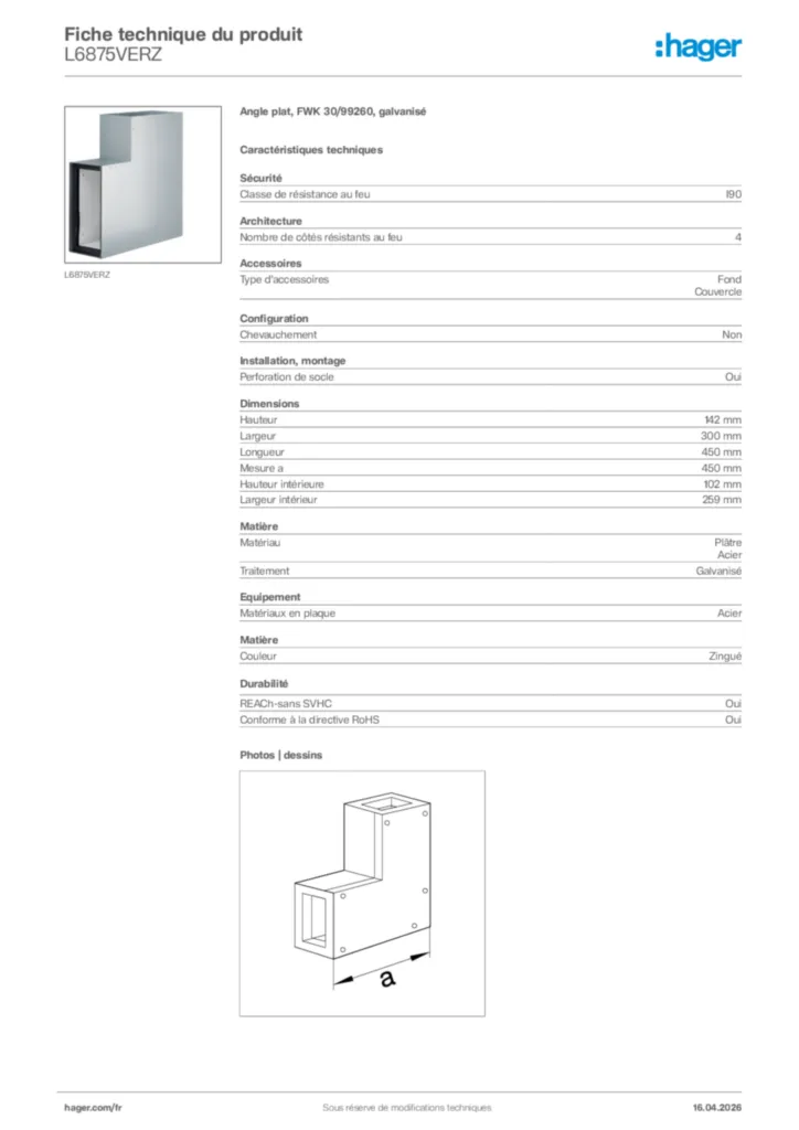 Image Hager Fiche technique du produit L6875VERZ | Hager France