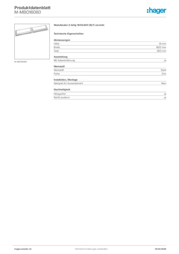 Bild Hager Produktdatenblatt M-MBO16080 | Hager Schweiz