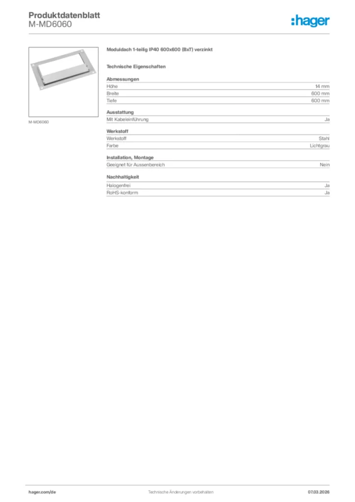 Bild Hager Produktdatenblatt M-MD6060 | Hager Deutschland