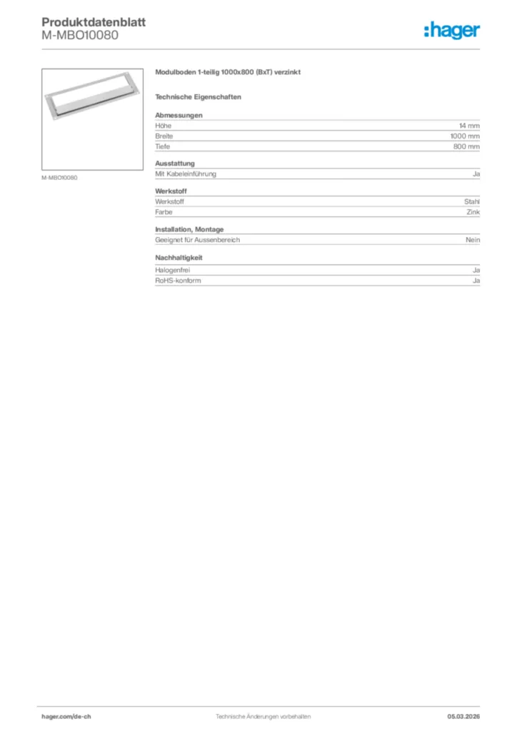 Bild Hager Produktdatenblatt M-MBO10080 | Hager Schweiz