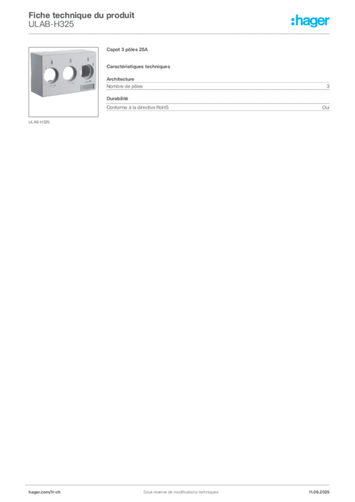 Image Hager Fiche technique du produit ULAB-H325 | Hager Suisse