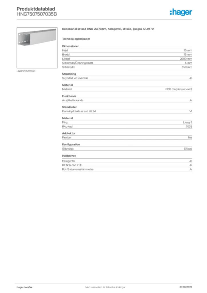 Bild Hager Produktdatablad HNG7507507035B | Hager Sverige