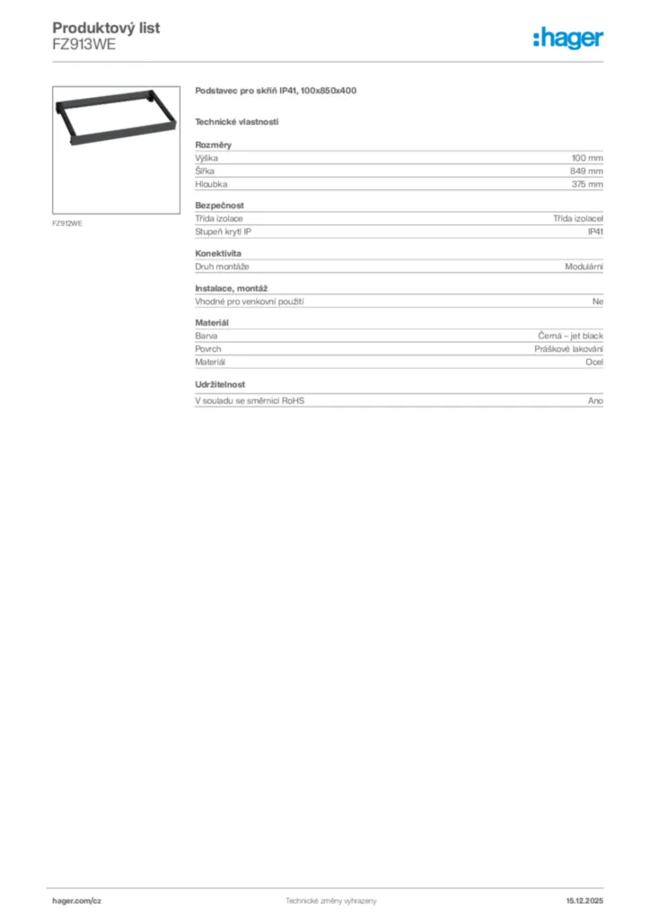 Obrázek Hager Produktový list FZ913WE | Hager