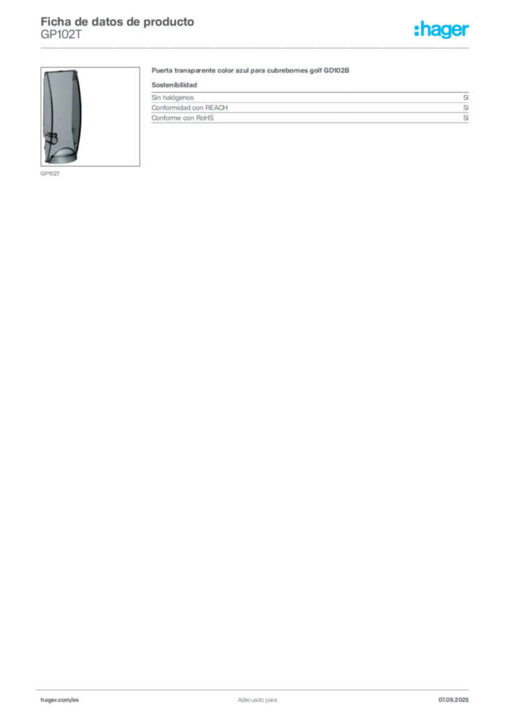 Imagen Hager Ficha de datos de producto GP102T | Hager España
