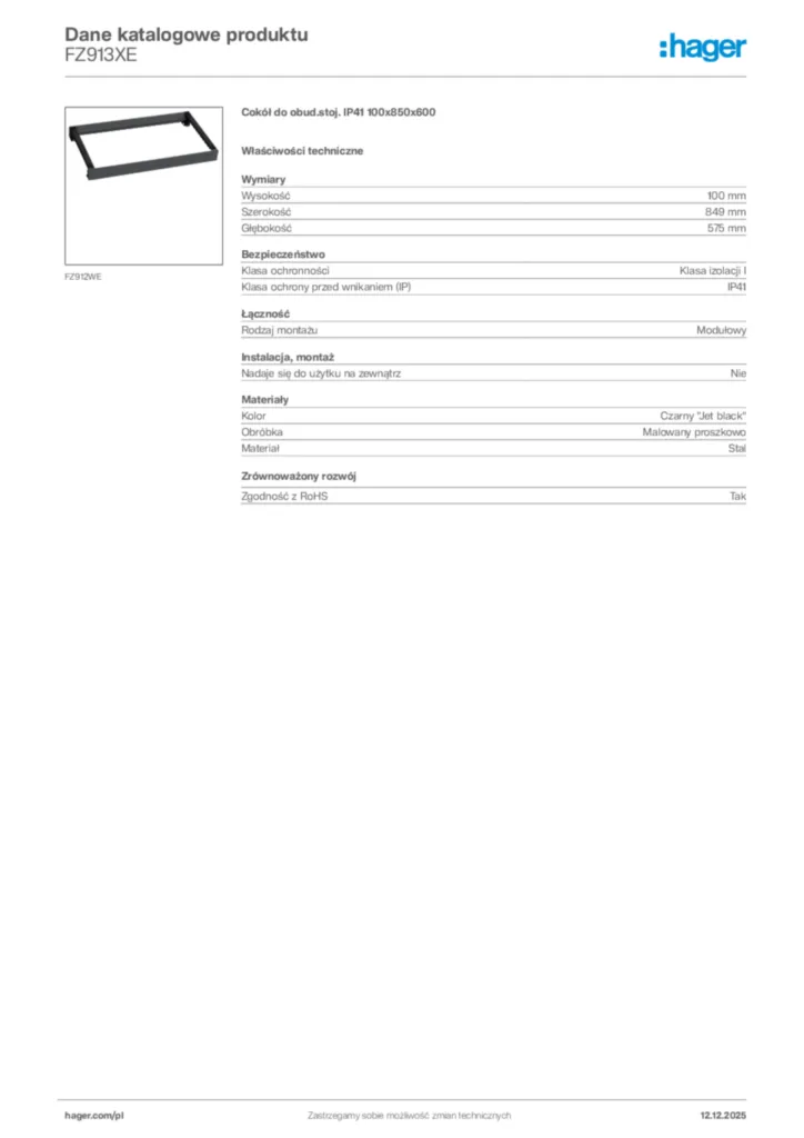 Zdjęcie Hager Karta katalogowa FZ913XE | Hager Polska