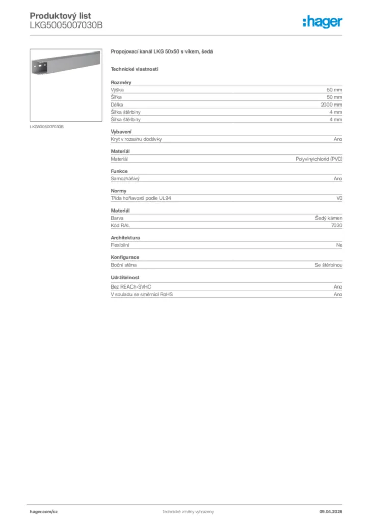 Obrázek Hager Product data sheet LKG5005007030B | Hager