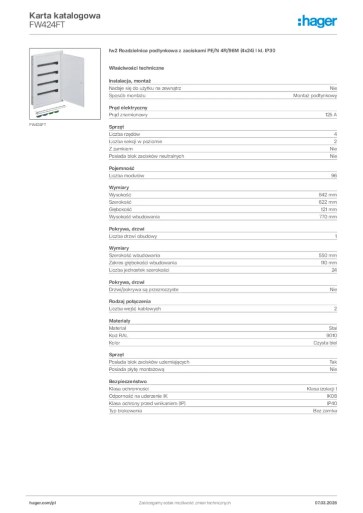 Zdjęcie Hager Karta katalogowa FW424FT | Hager Polska