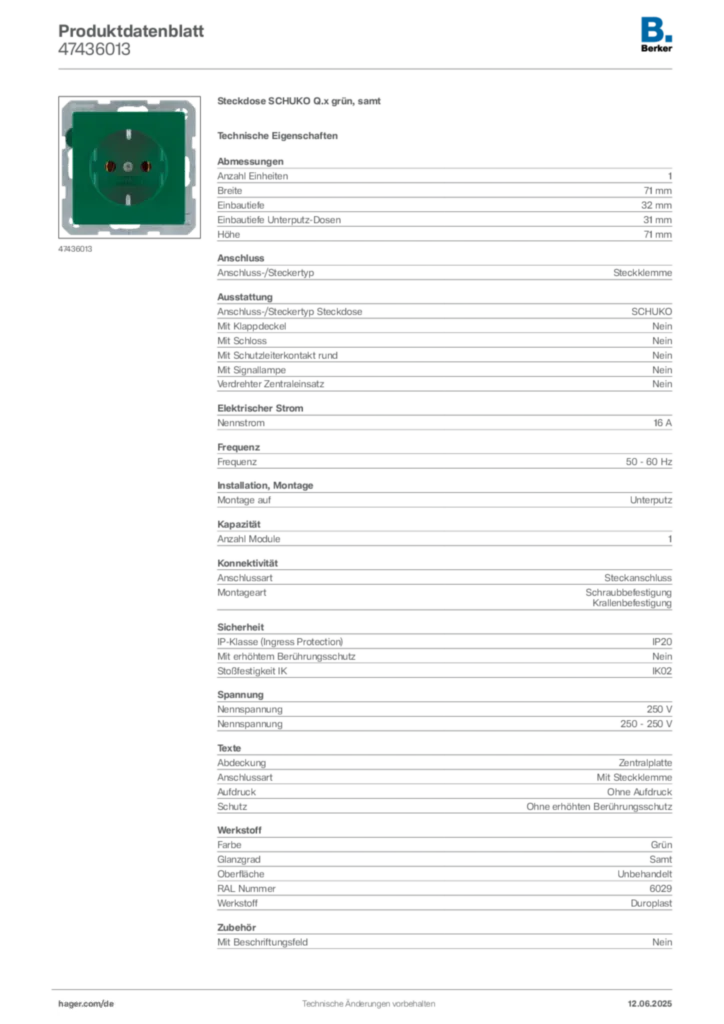 Bild Berker Produktdatenblatt 47436013 | Hager Deutschland