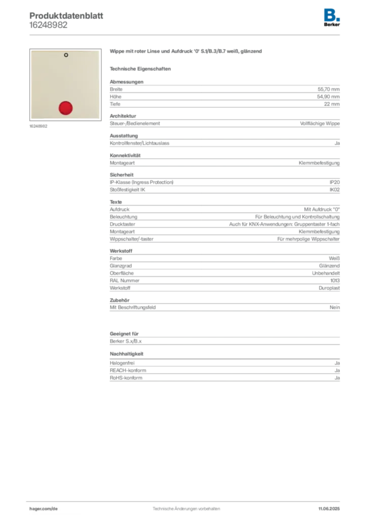 Bild Berker Produktdatenblatt 16248982 | Hager Deutschland