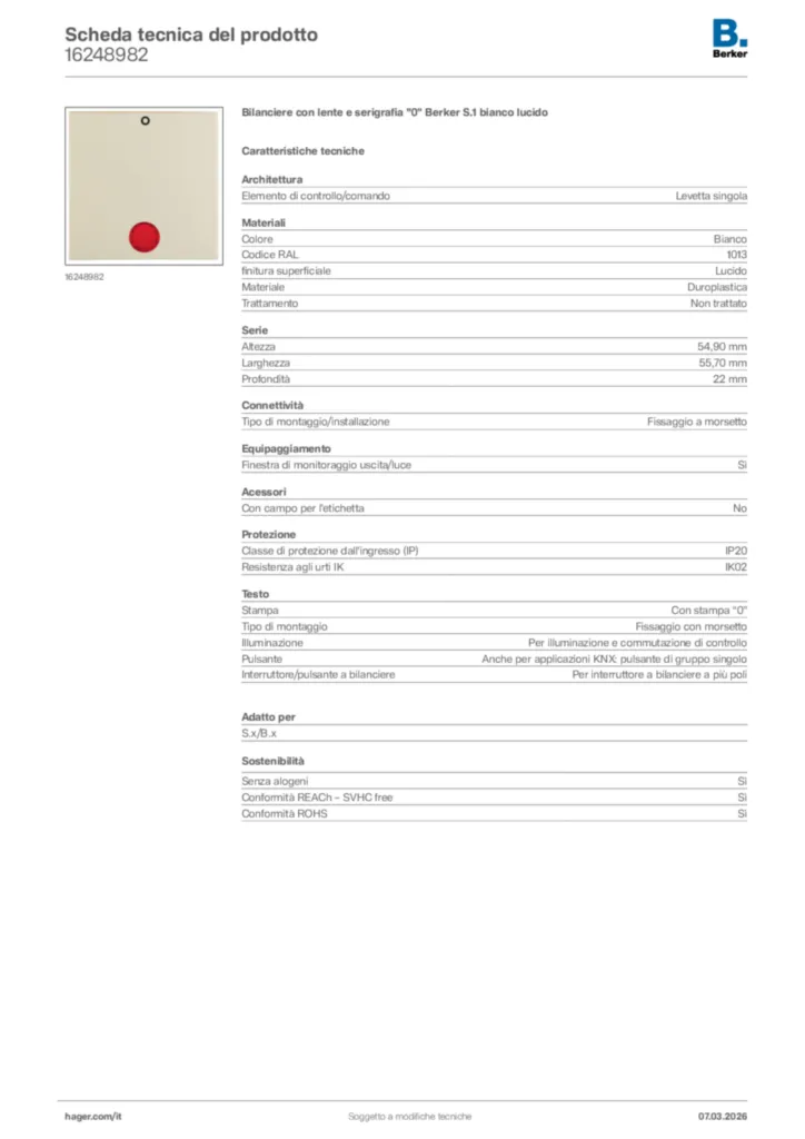 Immagine Berker Scheda tecnica del prodotto 16248982 | Hager Italia