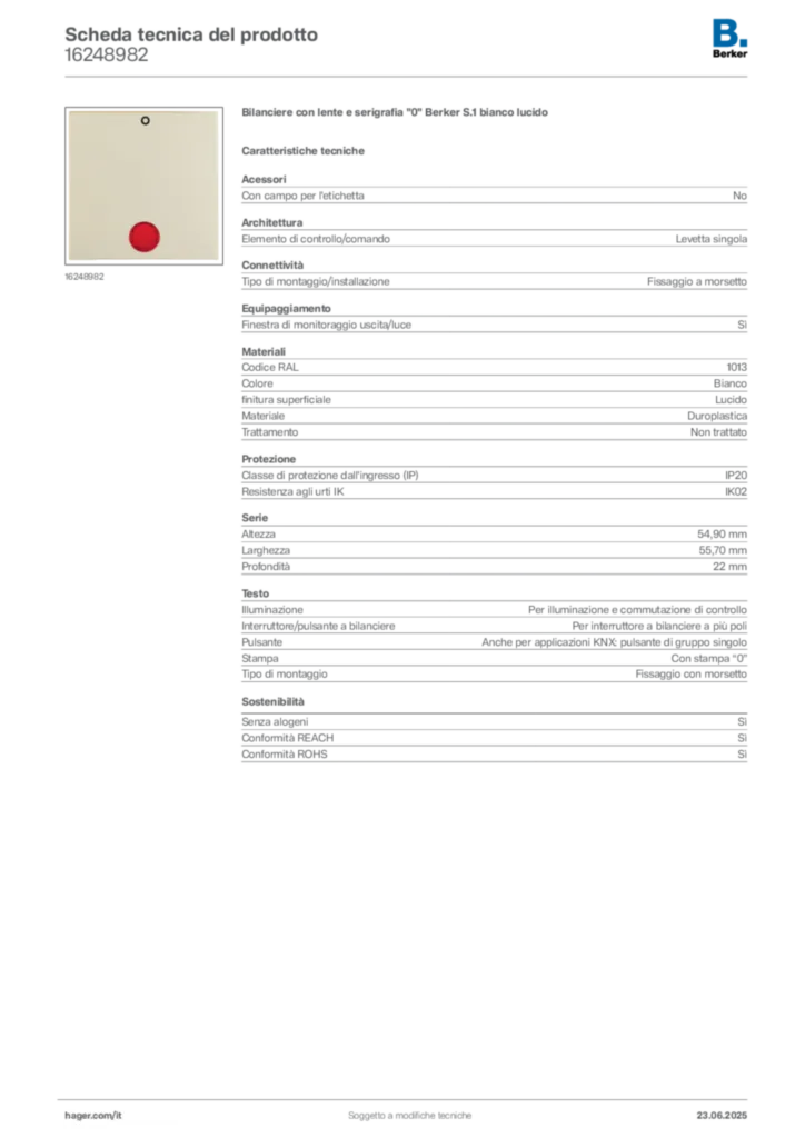 Immagine Berker Scheda tecnica del prodotto 16248982 | Hager Italia