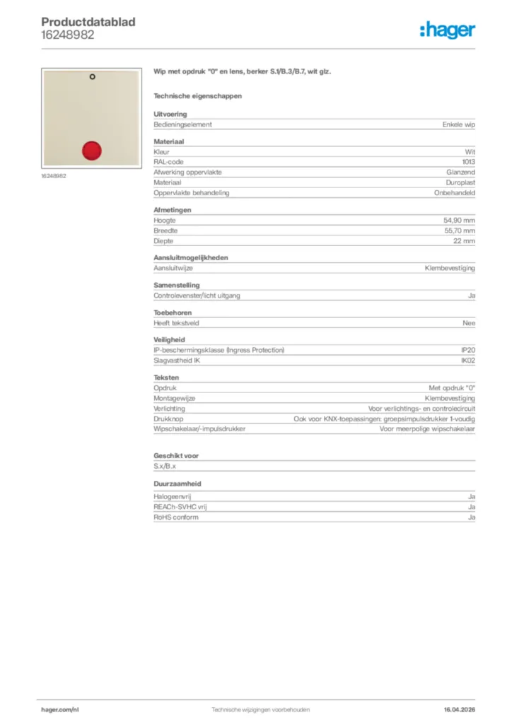 Afbeelding Hager Productdatablad 16248982 | Hager Nederland