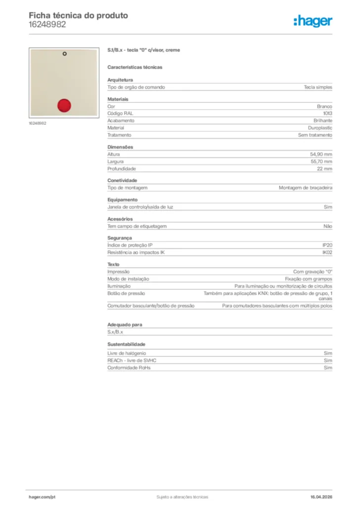 Imagem Hager Ficha técnica do produto 16248982 | Hager Portugal