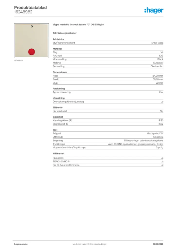 Bild Hager Produktdatablad 16248982 | Hager Sverige
