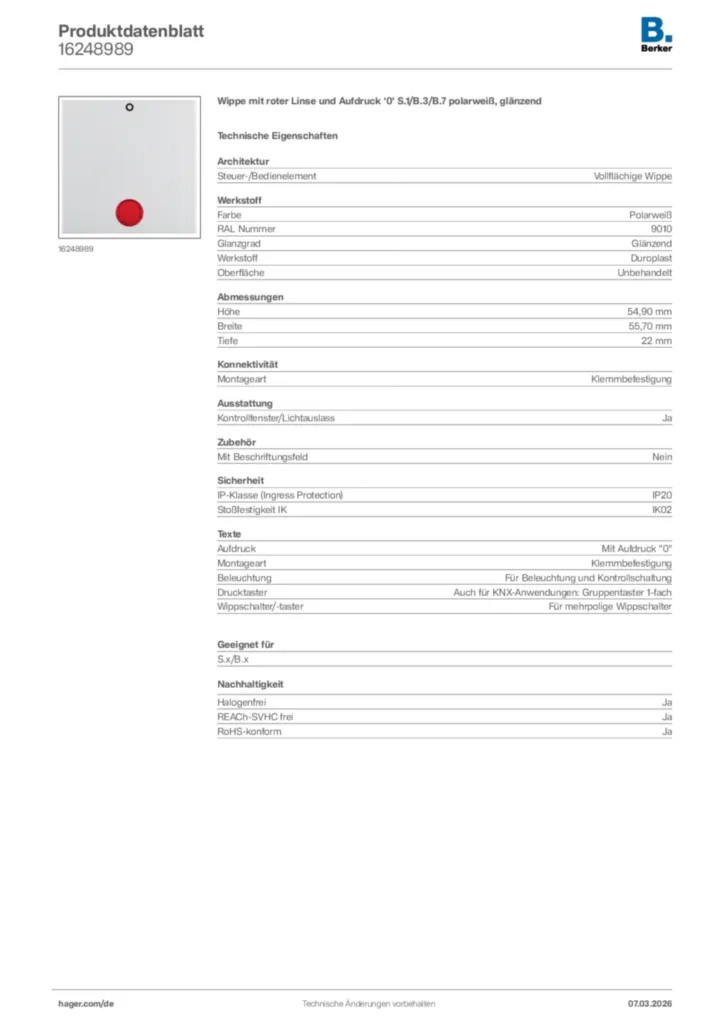 Bild Berker Produktdatenblatt 16248989 | Hager Deutschland