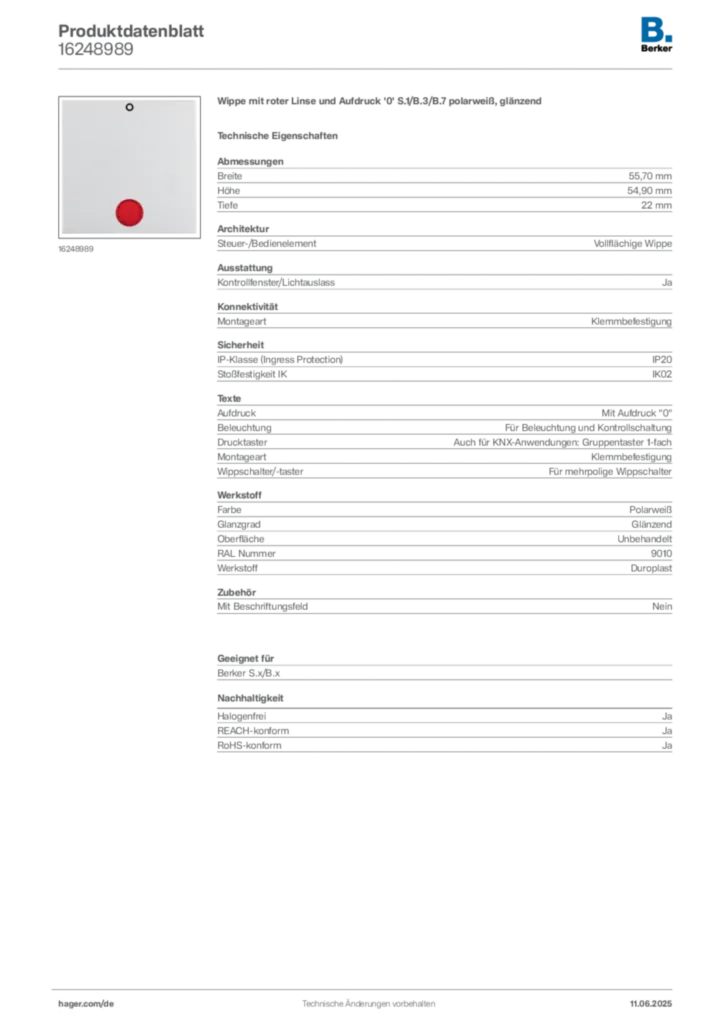 Bild Berker Produktdatenblatt 16248989 | Hager Deutschland