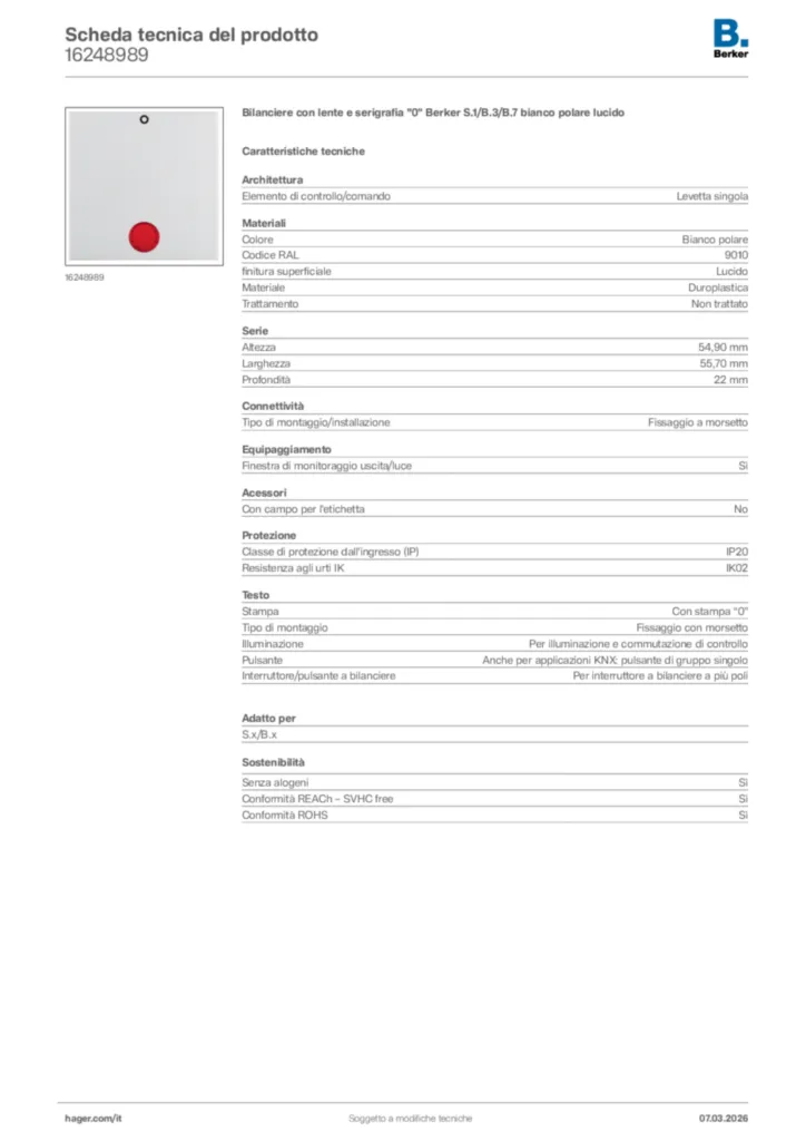 Immagine Berker Scheda tecnica del prodotto 16248989 | Hager Italia