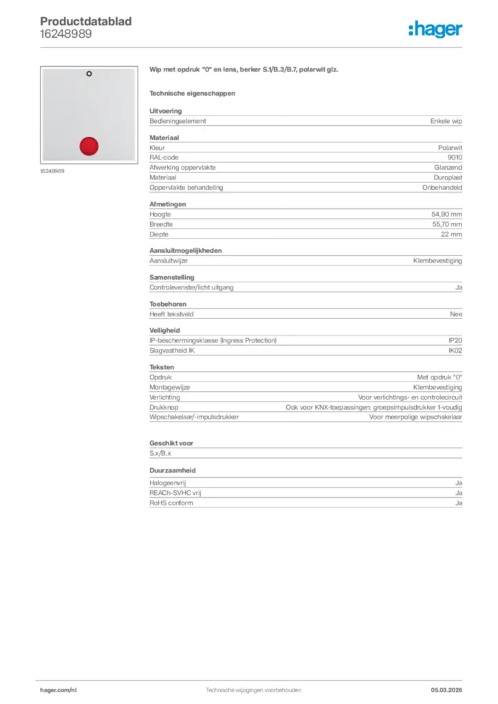 Afbeelding Hager Productdatablad 16248989 | Hager Nederland