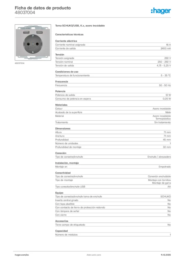 Imagen Hager Ficha de datos de producto 48037004 | Hager España