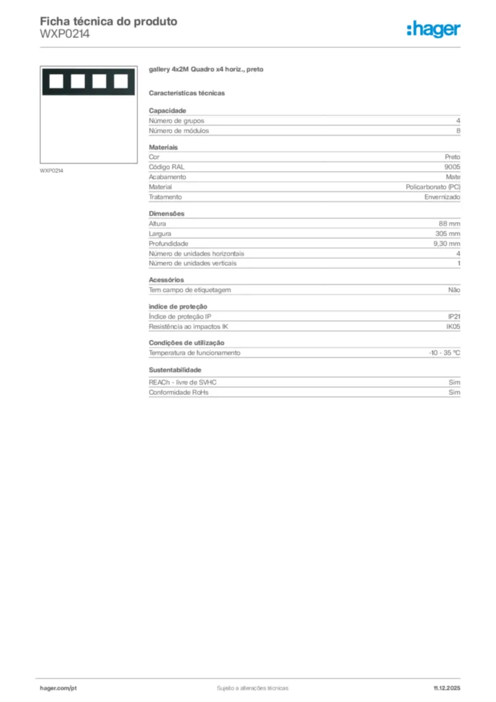 Imagem Hager Ficha técnica do produto WXP0214 | Hager Portugal