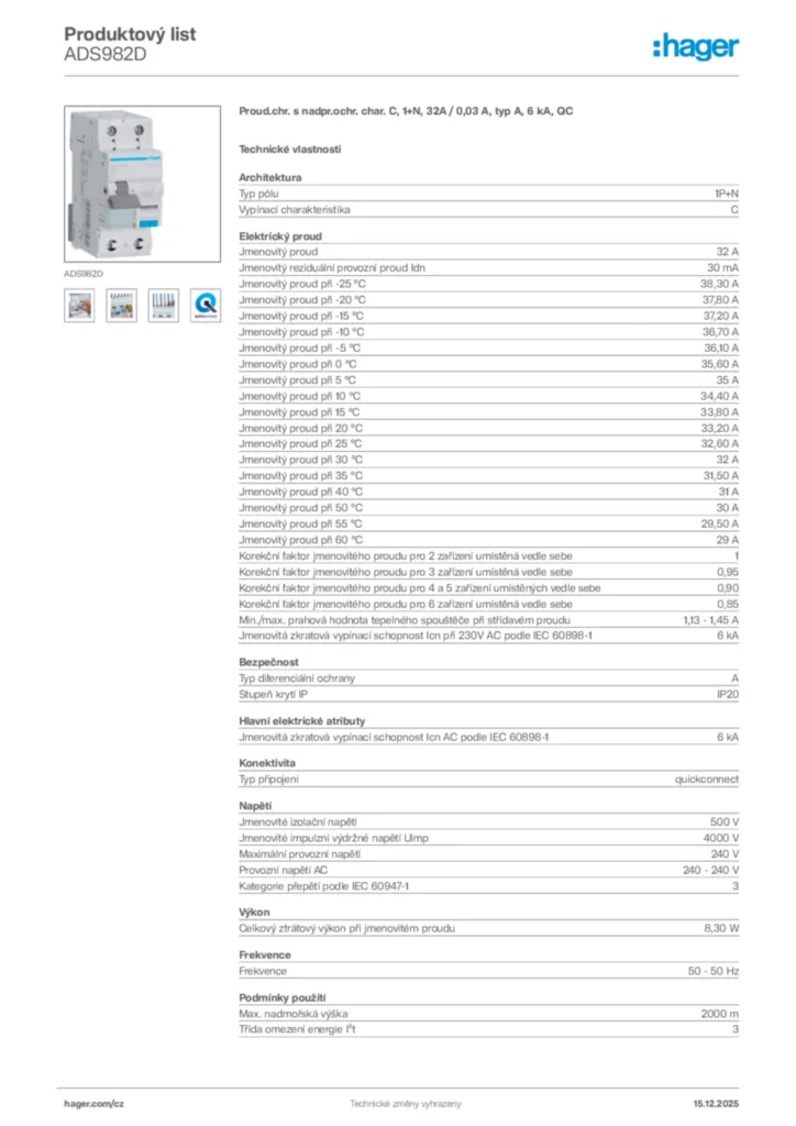 Obrázek Hager Produktový list ADS982D | Hager