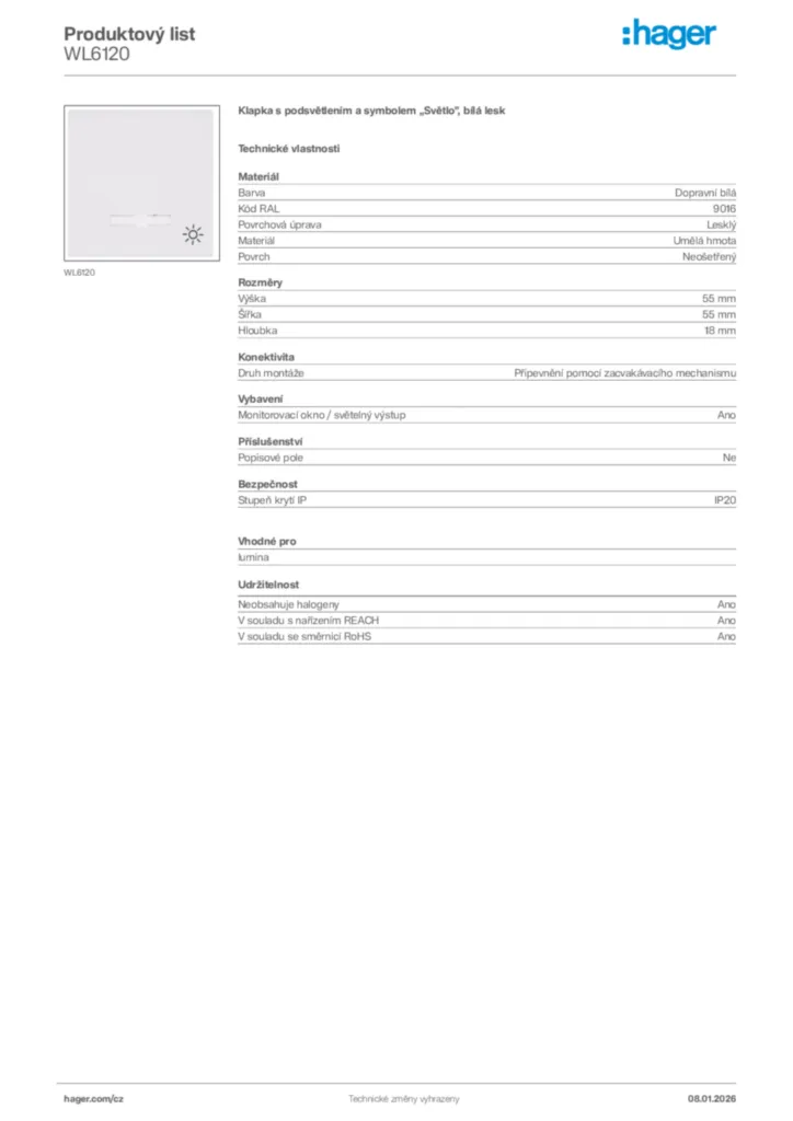 Obrázek Hager Product data sheet WL6120 | Hager