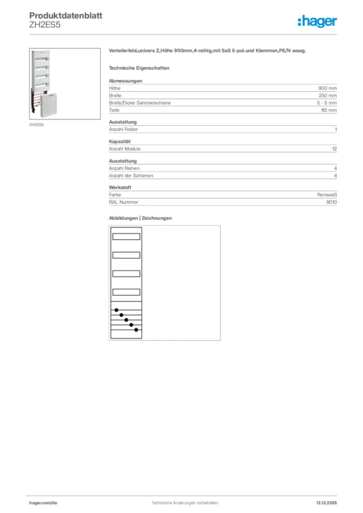 Bild Hager Produktdatenblatt ZH2ES5 | Hager Deutschland
