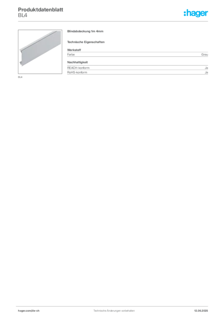 Bild Hager Produktdatenblatt BL4 | Hager Schweiz
