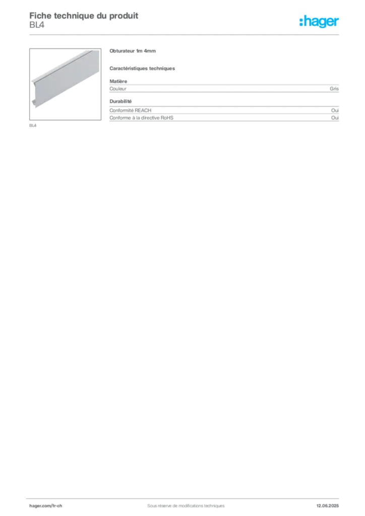 Image Hager Fiche technique du produit BL4 | Hager Suisse