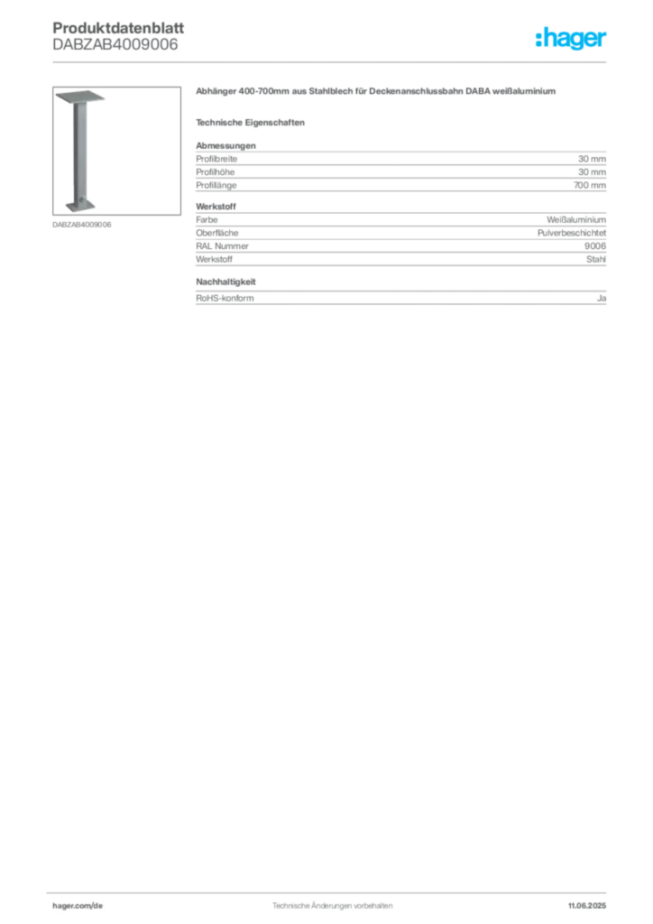 Bild Hager Produktdatenblatt DABZAB4009006 | Hager Deutschland