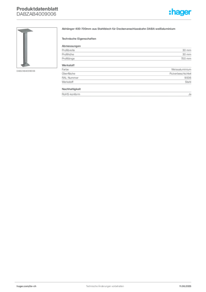 Bild Hager Produktdatenblatt DABZAB4009006 | Hager Schweiz