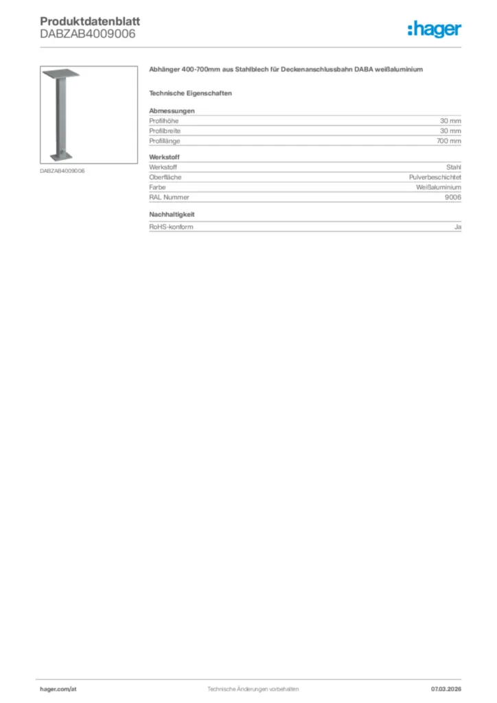 Bild Hager Produktdatenblatt DABZAB4009006 | Hager Deutschland