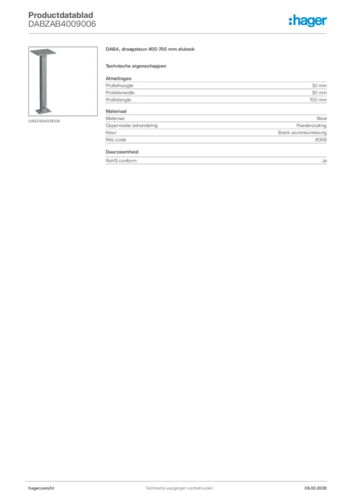 Afbeelding Hager Productdatablad DABZAB4009006 | Hager Nederland