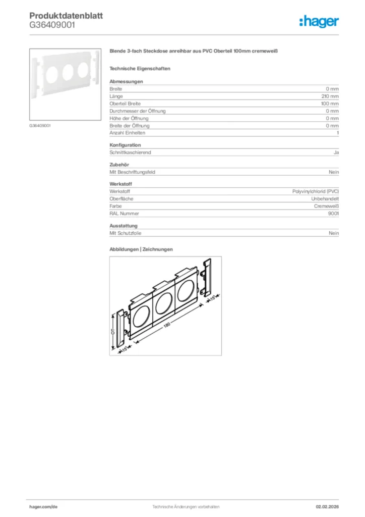 Bild Hager Produktdatenblatt G36409001 | Hager Deutschland