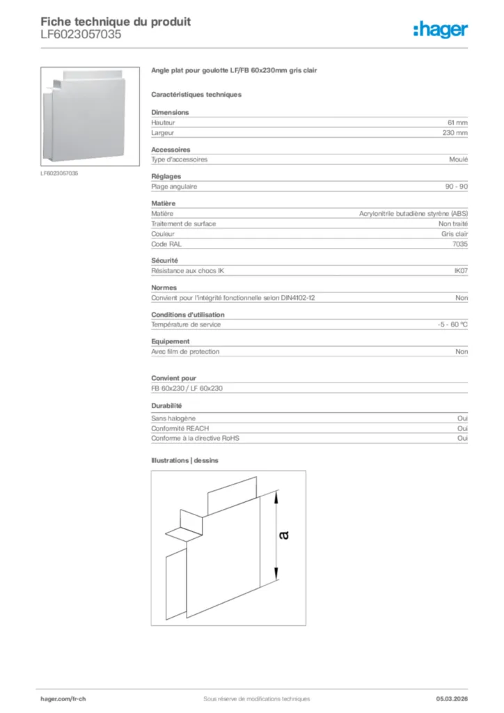 Image Hager Fiche technique du produit LF6023057035 | Hager Suisse