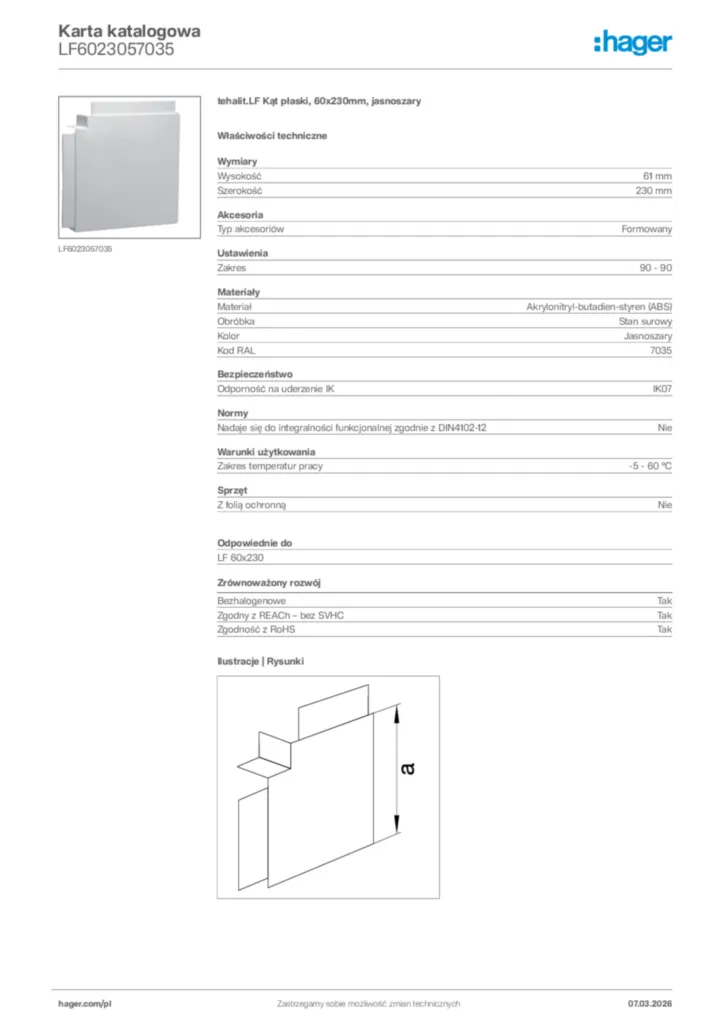 Zdjęcie Hager Karta katalogowa LF6023057035 | Hager Polska