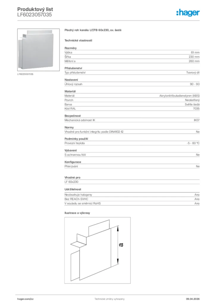 Obrázek Hager Product data sheet LF6023057035 | Hager