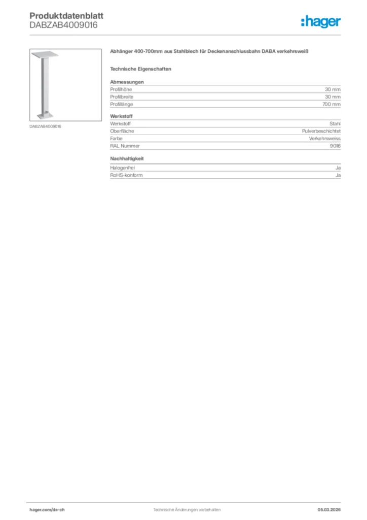 Bild Hager Produktdatenblatt DABZAB4009016 | Hager Schweiz