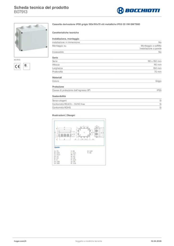 Immagine Bocchiotti Scheda tecnica del prodotto B07913 | Hager Italia