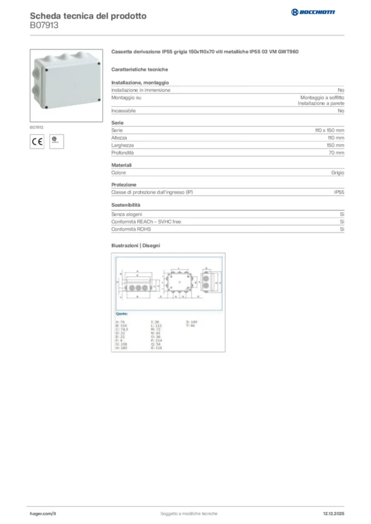 Immagine Bocchiotti Scheda tecnica del prodotto B07913 | Hager Italia