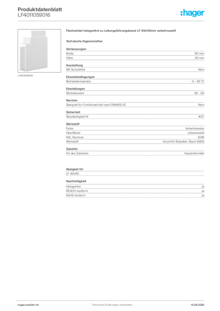 Bild Hager Produktdatenblatt LF4011059016 | Hager Schweiz