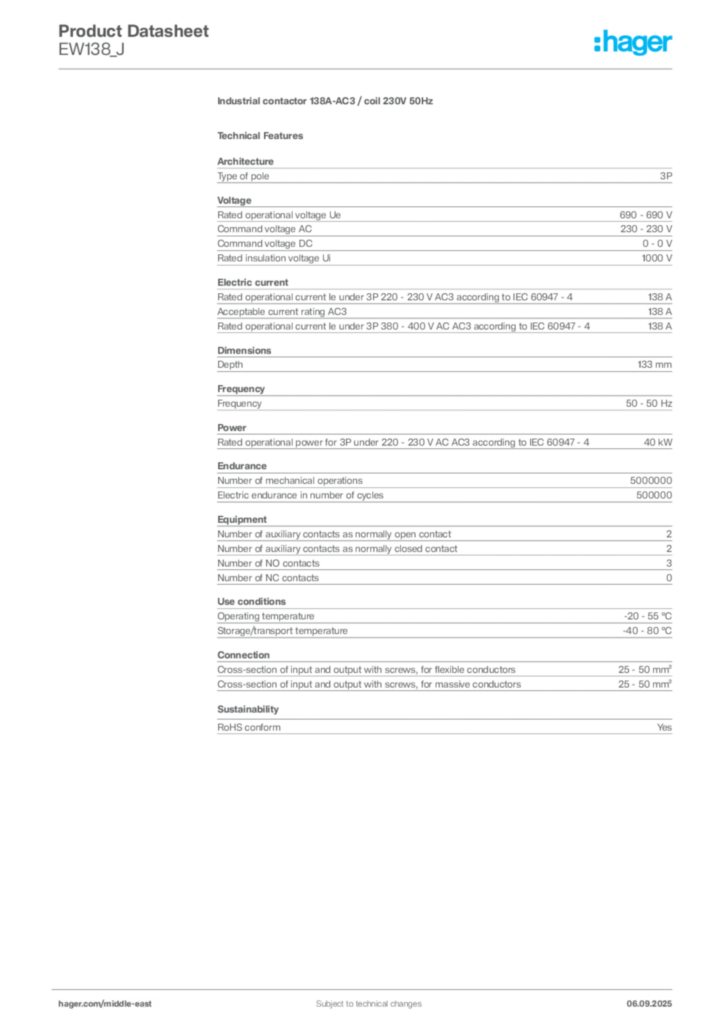 Image Hager Product data sheet EW138_J  | Hager