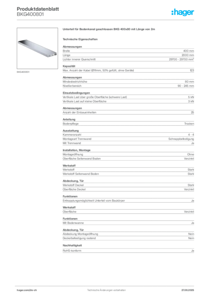 Bild Hager Produktdatenblatt BKG400801 | Hager Schweiz