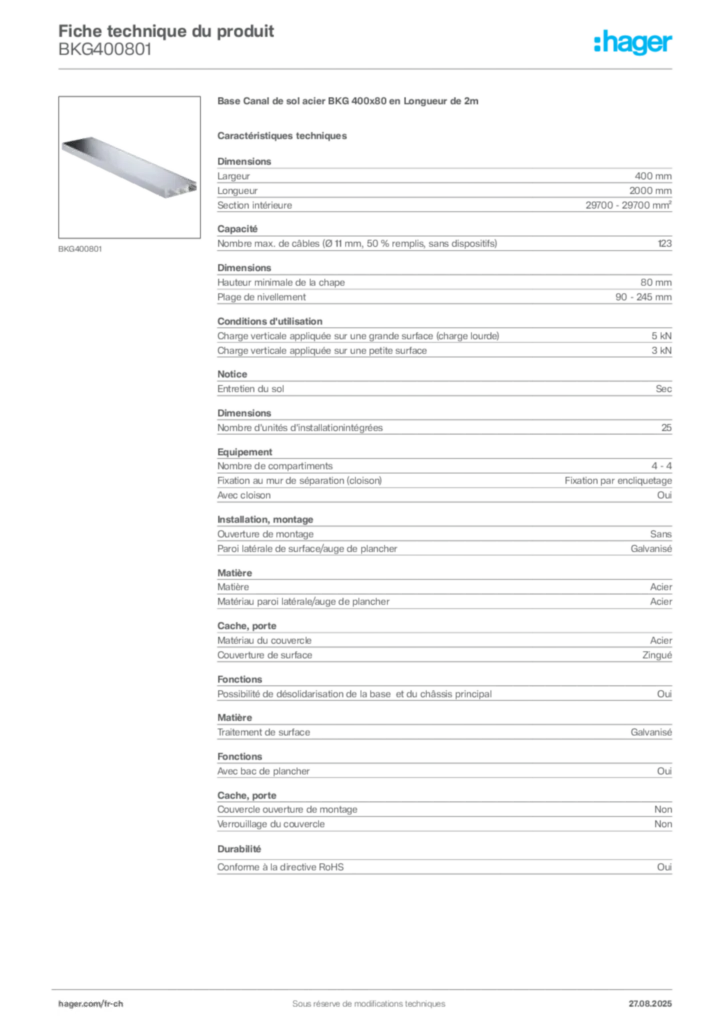 Image Hager Fiche technique du produit BKG400801 | Hager Suisse