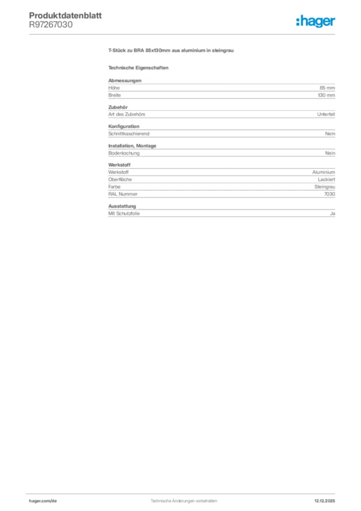 Bild Hager Produktdatenblatt R97267030 | Hager Deutschland