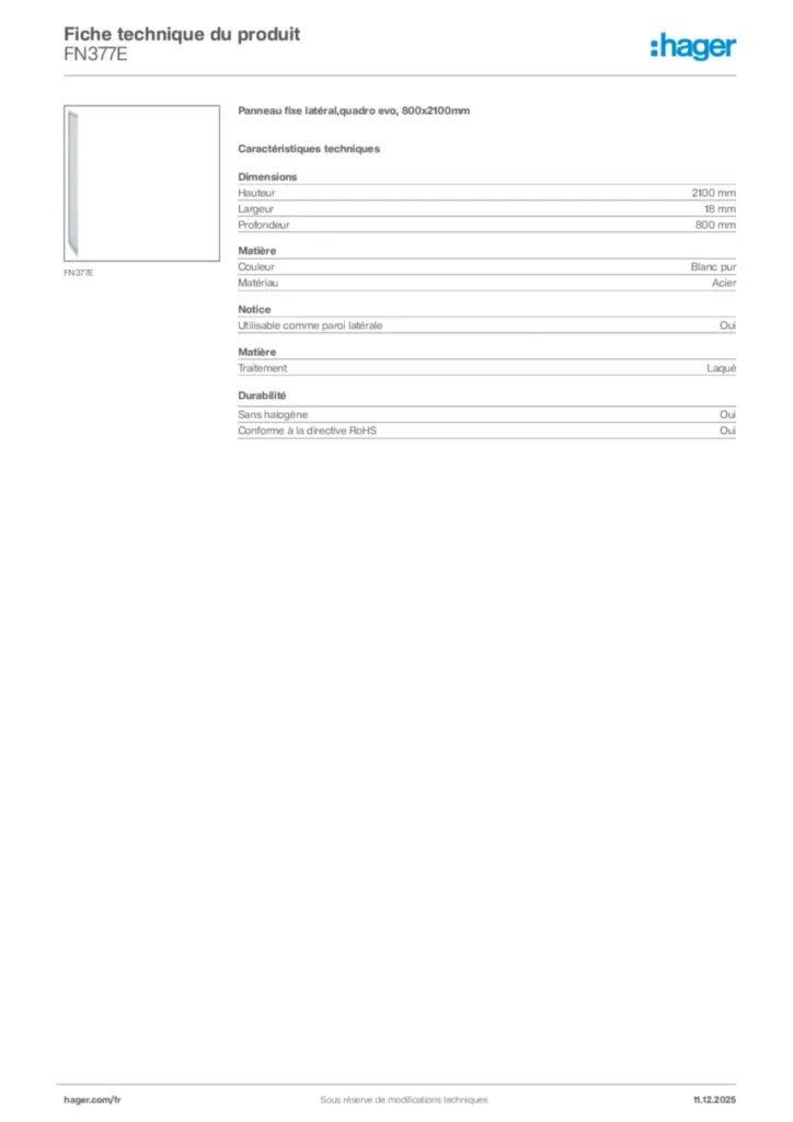 Image Hager Fiche technique du produit FN377E | Hager France