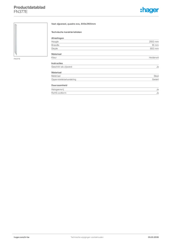 Afbeelding Hager Productdatablad FN377E | Hager Belgium