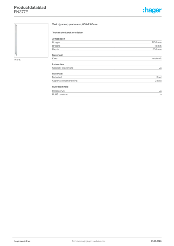 Afbeelding Hager Productdatablad FN377E | Hager Belgium