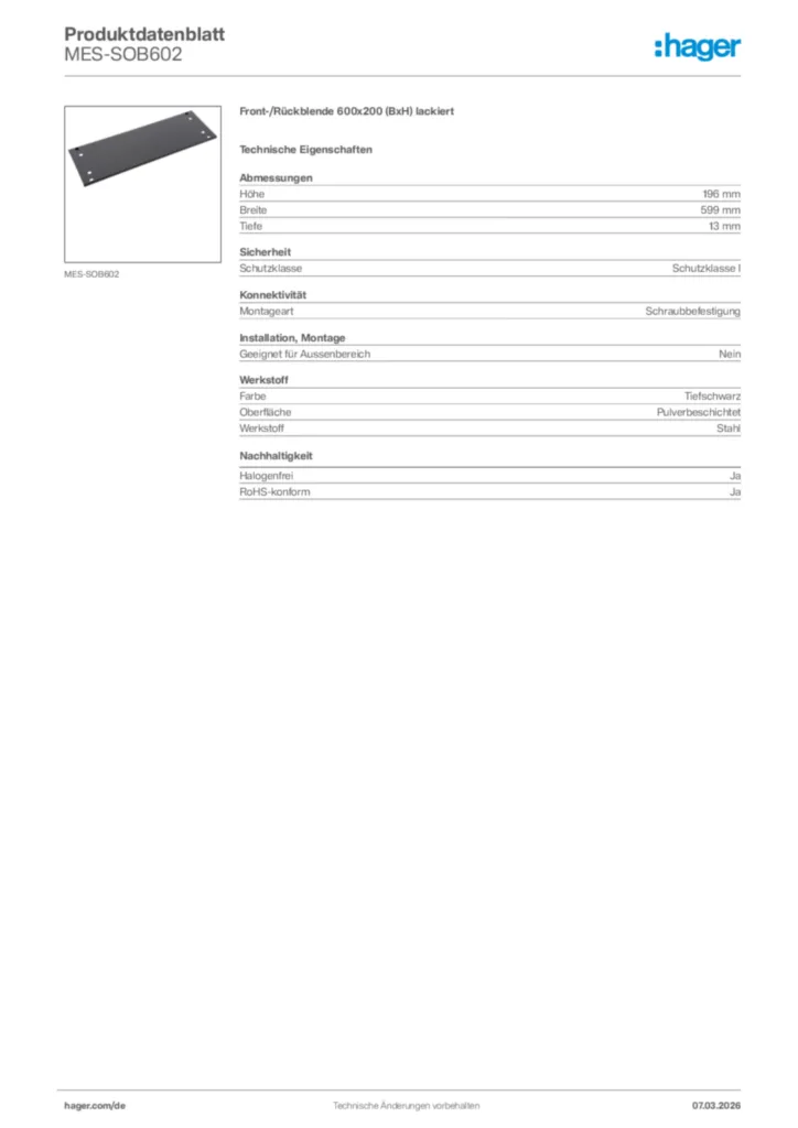 Bild Hager Produktdatenblatt MES-SOB602 | Hager Deutschland